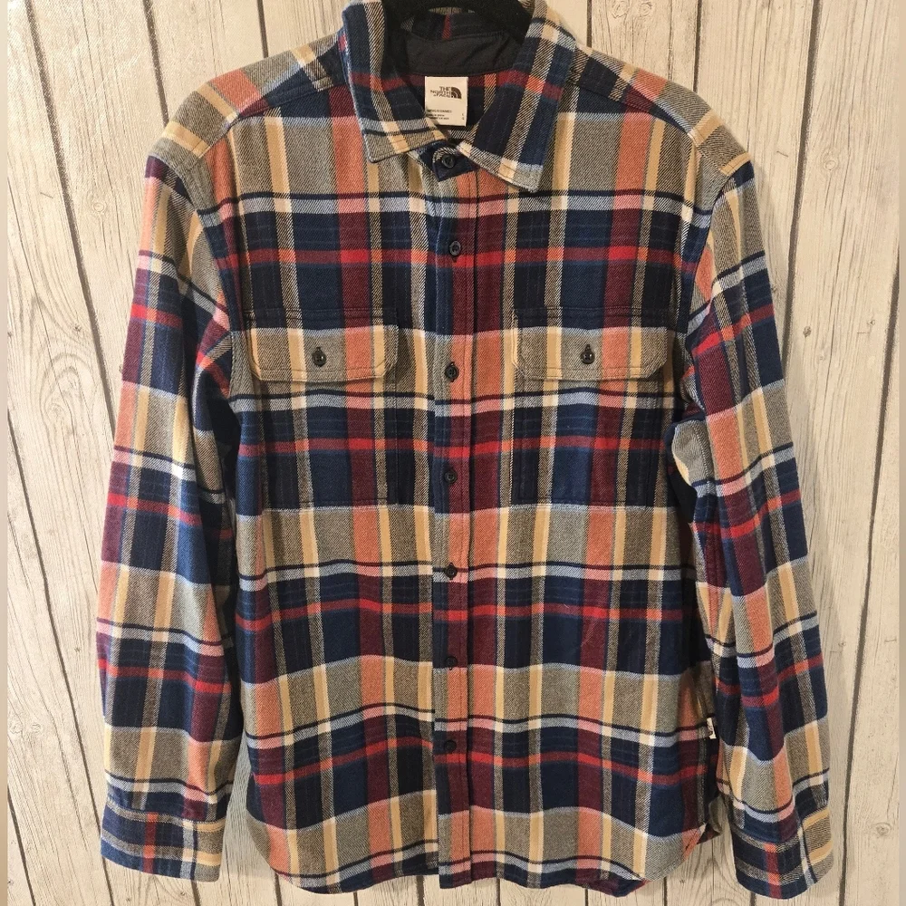 The North Face Flannel Button Down Shirt | Men's Red and Blue Flannel | Large